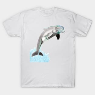 Dolphin Jumping Above the Waves- White T-Shirt